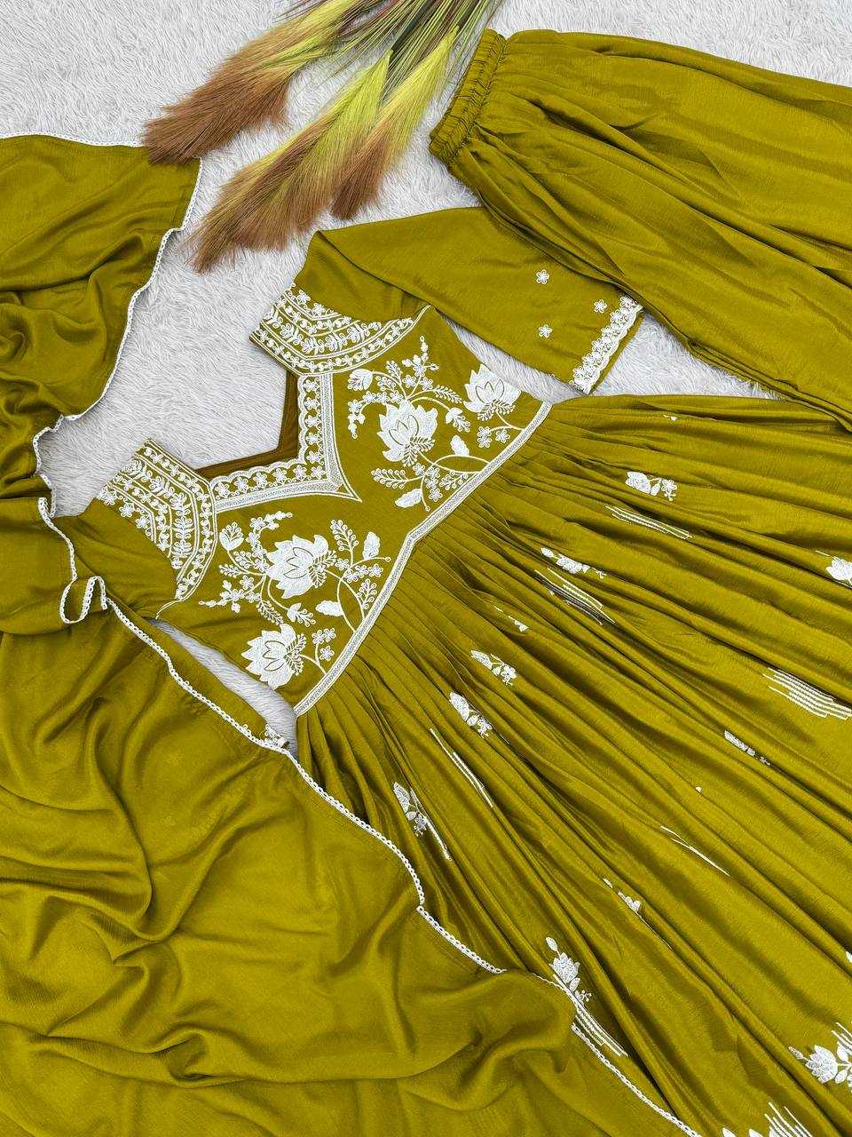 Chinon Silk  Ladies Sharara Embroidery  Salwar Suits